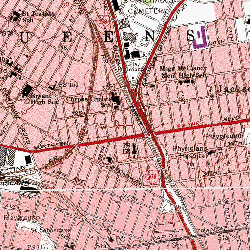 Topographic Map of Joong Ang Presbyterian Church, NY