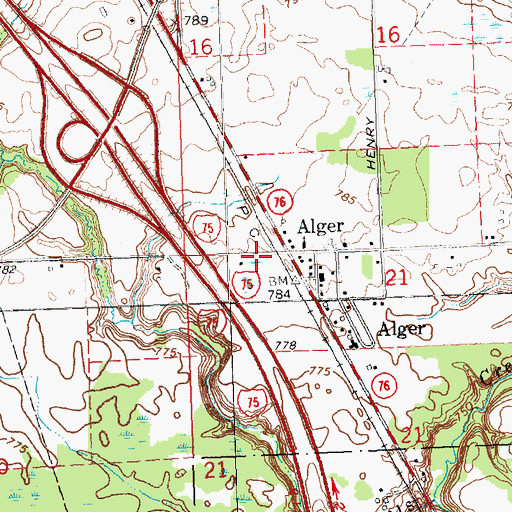 Topographic Map of Alger Station, MI