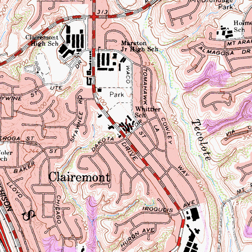 Topographic Map of Whittier School, CA