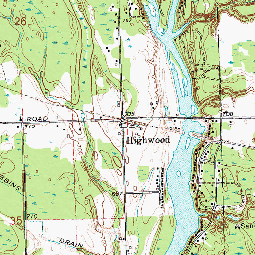 Topographic Map of Highwood Post Office (historical), MI