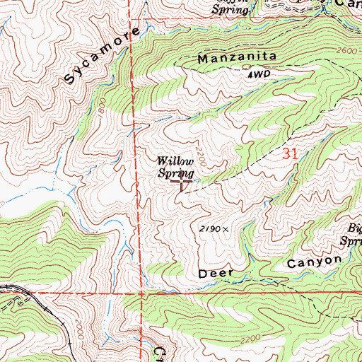 Topographic Map of Willow Spring, CA