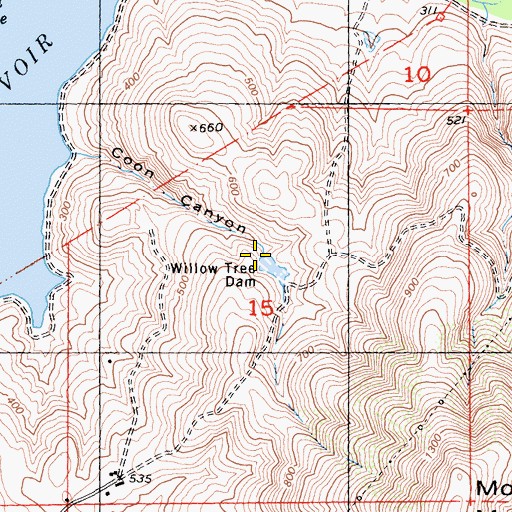 Topographic Map of Willow Tree Dam, CA
