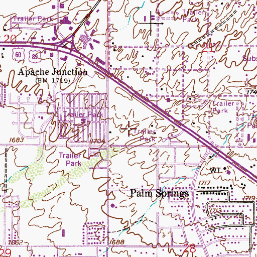 Topographic Map of Central Arizona College - Superstition Mountain Campus, AZ