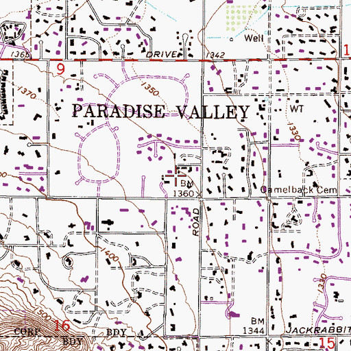 Topographic Map of Camelback Desert School, AZ