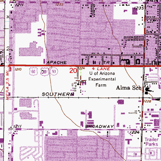 Topographic Map of East Valley Institute of Technology - Main Campus, AZ