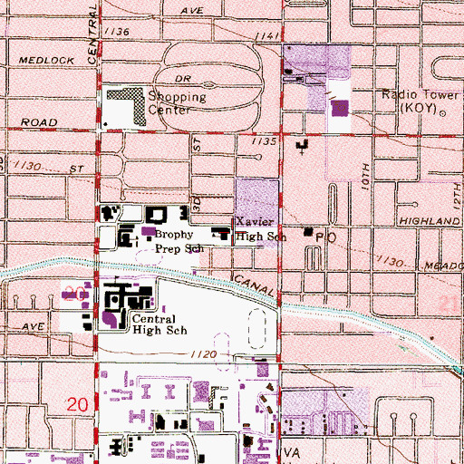 Topographic Map of Xavier College Preparatory School, AZ