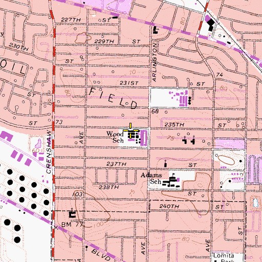 Topographic Map of Howard Wood Elementary School, CA