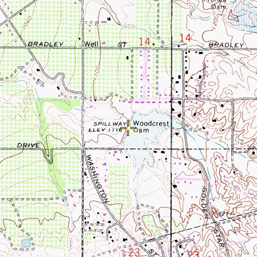 Topographic Map of Woodcrest Dam, CA