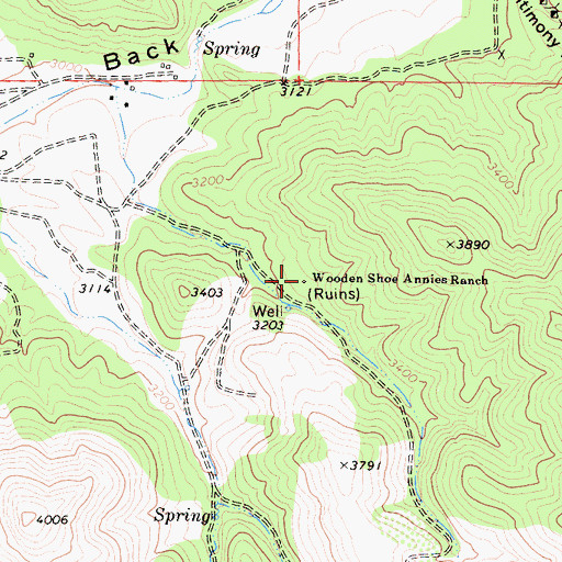 Topographic Map of Wooden Shoe Annies Ranch, CA