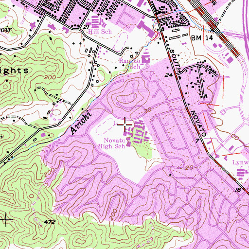 Topographic Map of Marin Oaks High School, CA