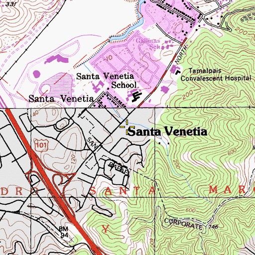 Topographic Map of The Marin School, CA