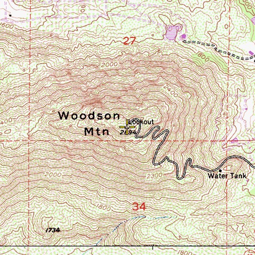 Topographic Map of Woodson Mountain, CA