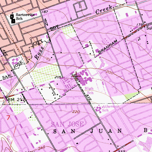 Topographic Map of Branham High School, CA