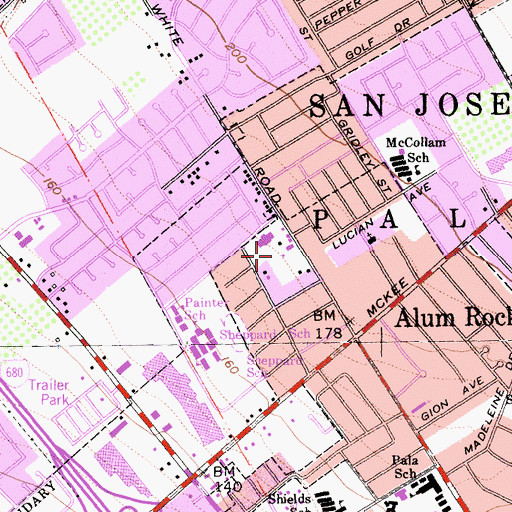 Topographic Map of Escuela Popular Elementary School, CA