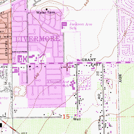 Topographic Map of Vine and Branches Christian School, CA