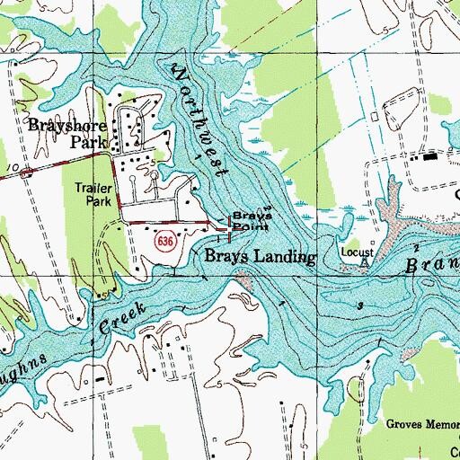 Topographic Map of Brays Point Boat Ramp, VA