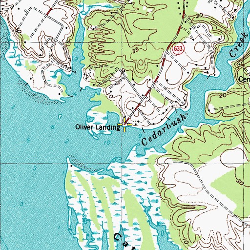 Topographic Map of Cedar Bush Olivers Landing Boat Ramp, VA