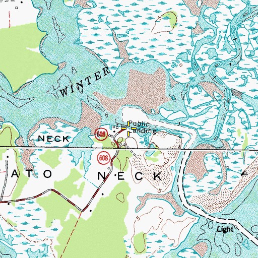 Topographic Map of Winter Harbor Haven Boat Ramp, VA