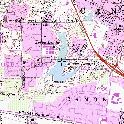 Topographic Map of Yorba Linda Reservoir, CA