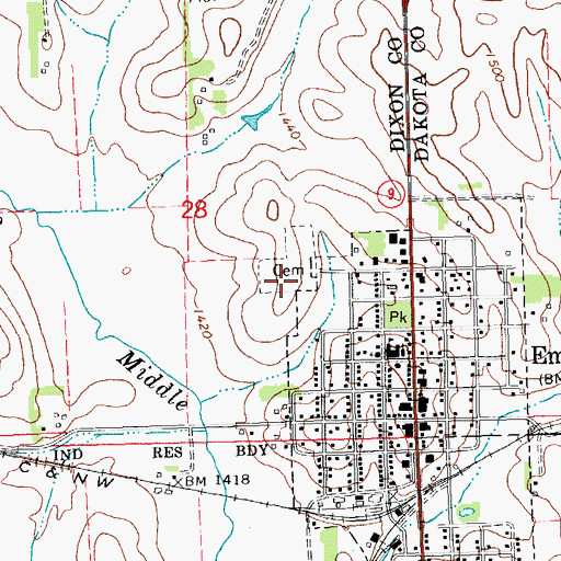 Topographic Map of Rose Hill Cemetery, NE