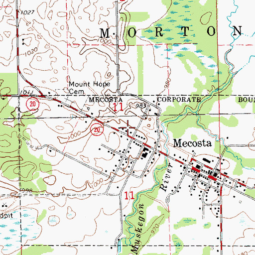 Topographic Map of Mecosta Station (historical), MI