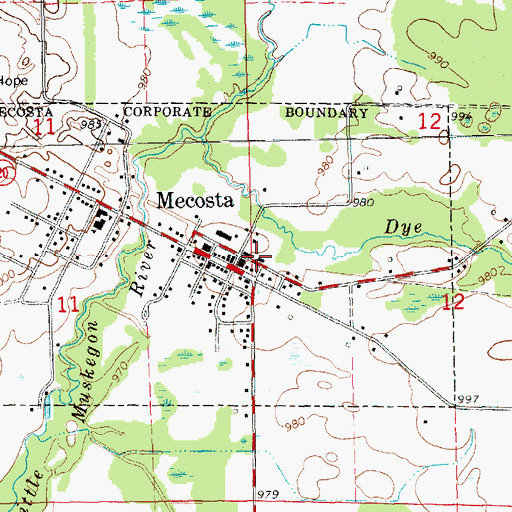 Topographic Map of Mecosta Post Office, MI