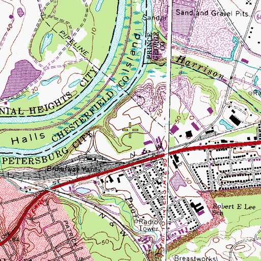Topographic Map of Petersburg City Landfill, VA
