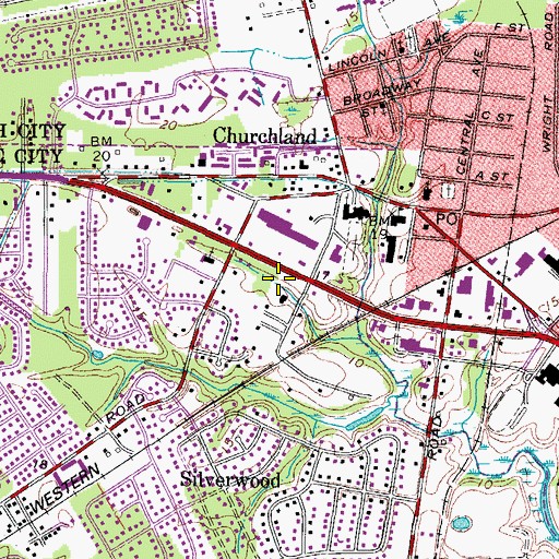 Topographic Map of Churchland Place Shopping Center, VA