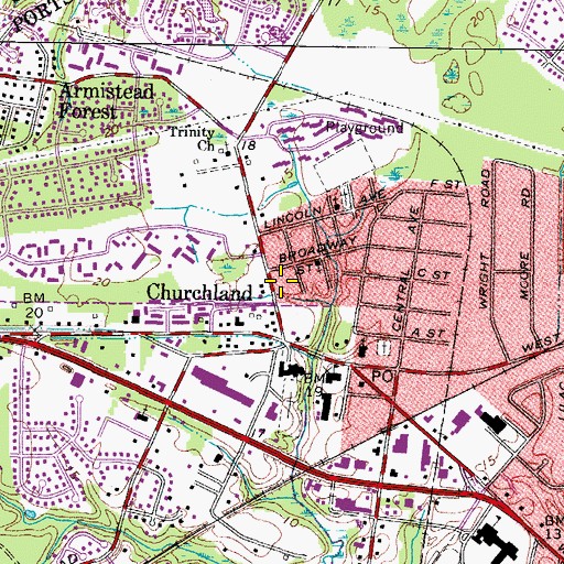 Topographic Map of Towne Point Shops, VA