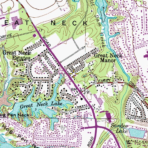 Topographic Map of Cape Henry Post Office, VA