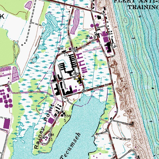 Topographic Map of Dam Neck Post Office, VA