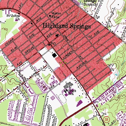 Topographic Map of Highland Springs Post Office, VA