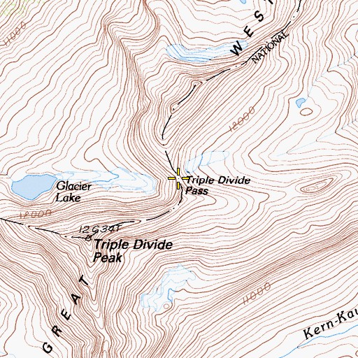 Topographic Map of Triple Divide Pass, CA