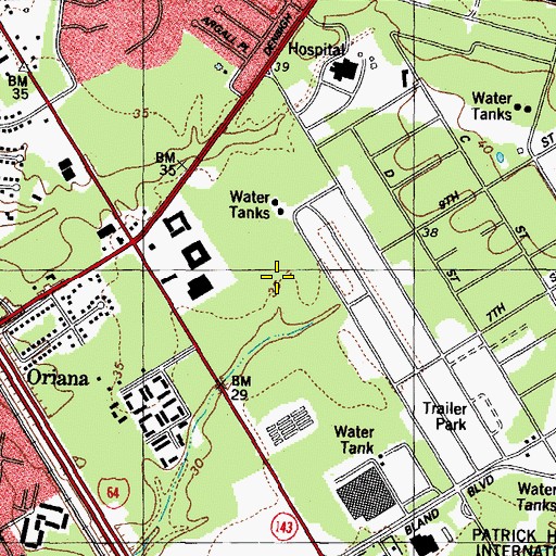 Topographic Map of Patrick Henry Post Office, VA