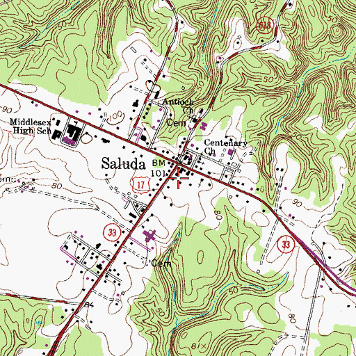 Topographic Map of Saluda Post Office, VA
