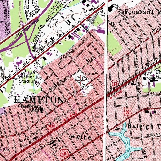 Topographic Map of Hampton Mobile Park, VA