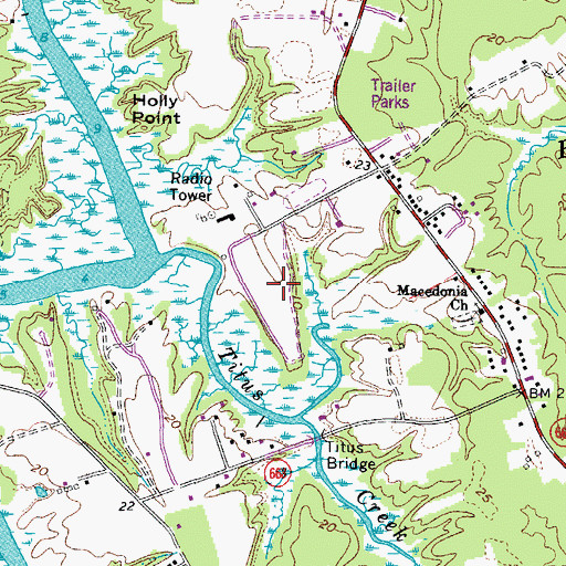 Topographic Map of Jones Creek Landing Mobile Home Park, VA