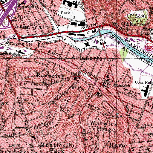 Topographic Map of Beverley Hills Community United Methodist Church, VA