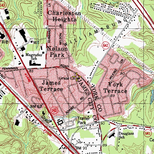 Topographic Map of Calvary Free Will Baptist Church, VA