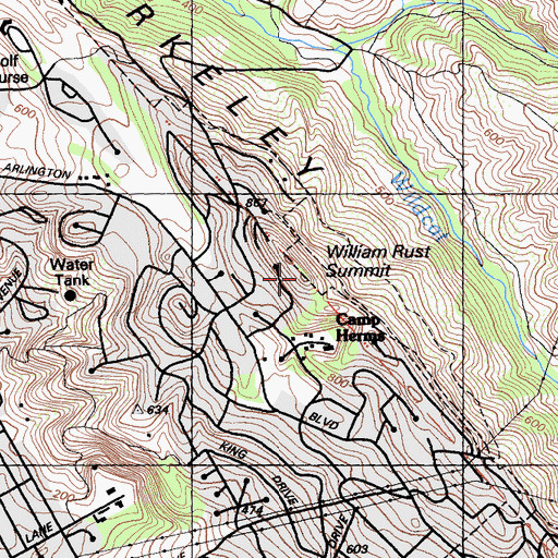 Topographic Map of William Rust Summit, CA