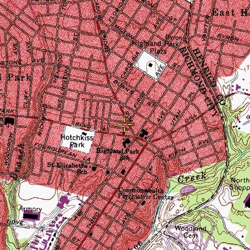 Topographic Map of Seventh Street Memorial Baptist Church, VA