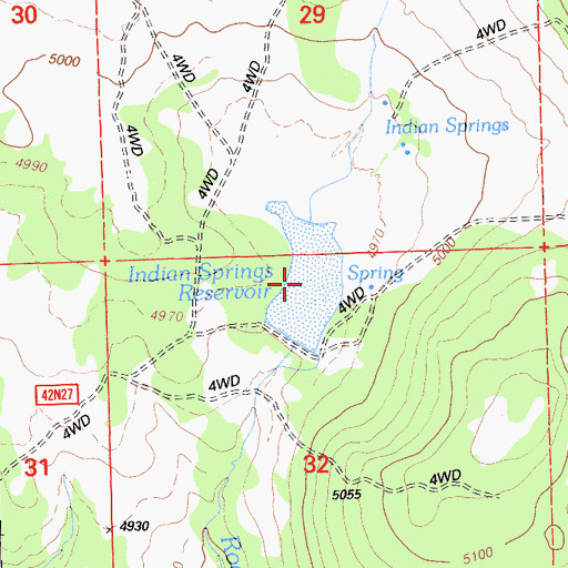 Topographic Map of Indian Spring Reservoir, CA