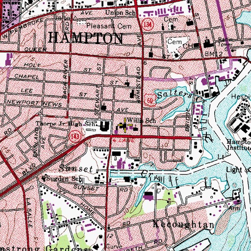 Topographic Map of Hampton Public Library, VA