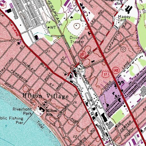 Topographic Map of Newport News City Public Library System Main Street Branch Library, VA