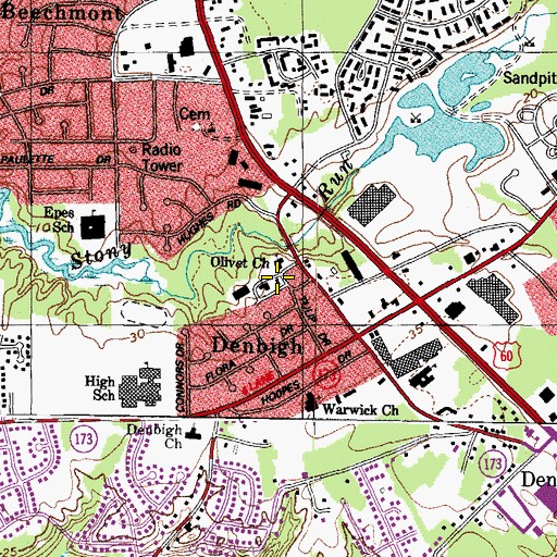 Topographic Map of Newport News City Public Library System Virgil I Grissom Library, VA