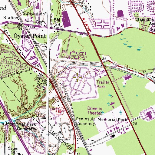 Topographic Map of Warwick Mobile Home Estates, VA