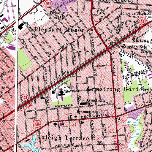 Topographic Map of Riverside Convalescent Center at Hampton, VA