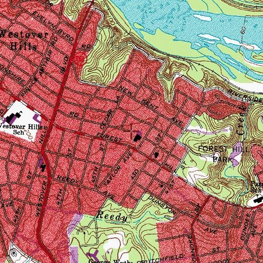 Topographic Map of Ruxton of Westover Hills Health and Rehabilitation Center, VA
