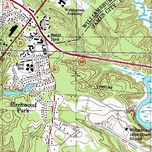 Topographic Map of Williamsburg Landing Retirement Community, VA