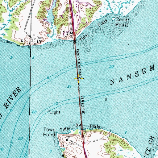 Topographic Map of Mills E Godwin Junior Bridge, VA